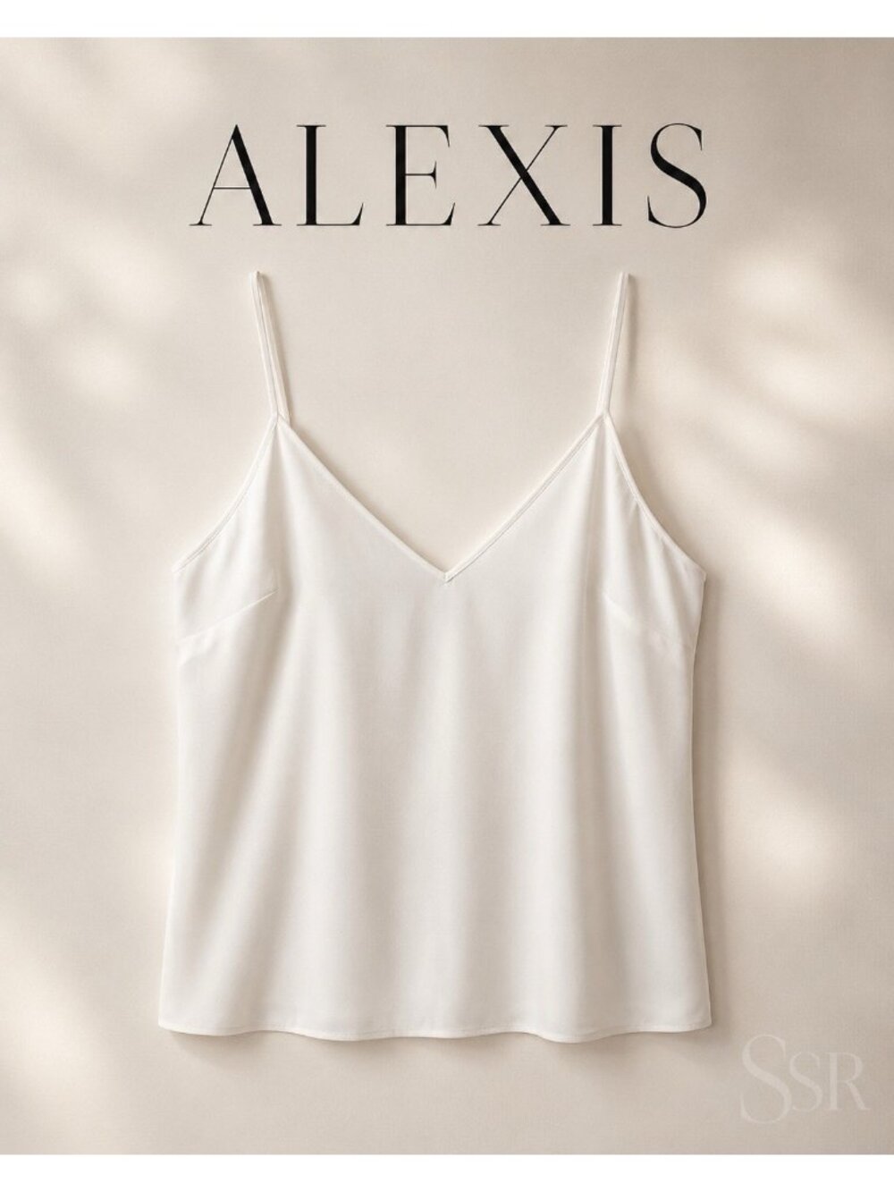Alexis White V-Neck Silk Camisole Tank Top Spaghetti Strap Size L Miniminalist